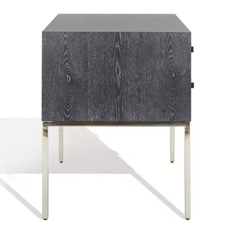Table de chevet à 2 tiroirs en chêne cérusé noir