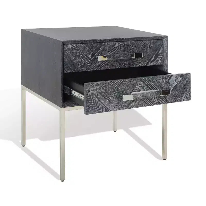 Table de chevet à 2 tiroirs en chêne cérusé noir