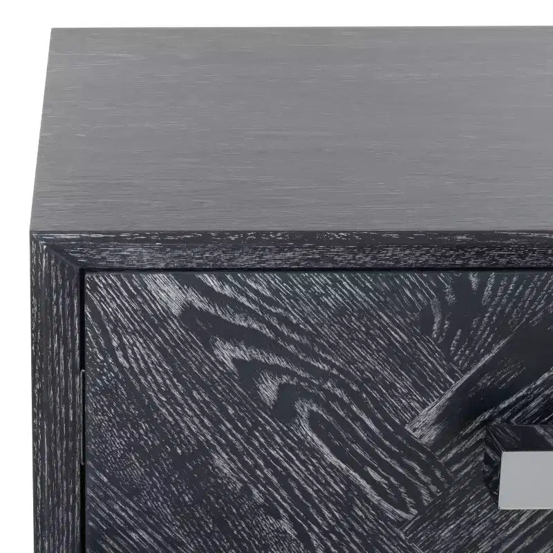 Table de chevet à 2 tiroirs en chêne cérusé noir