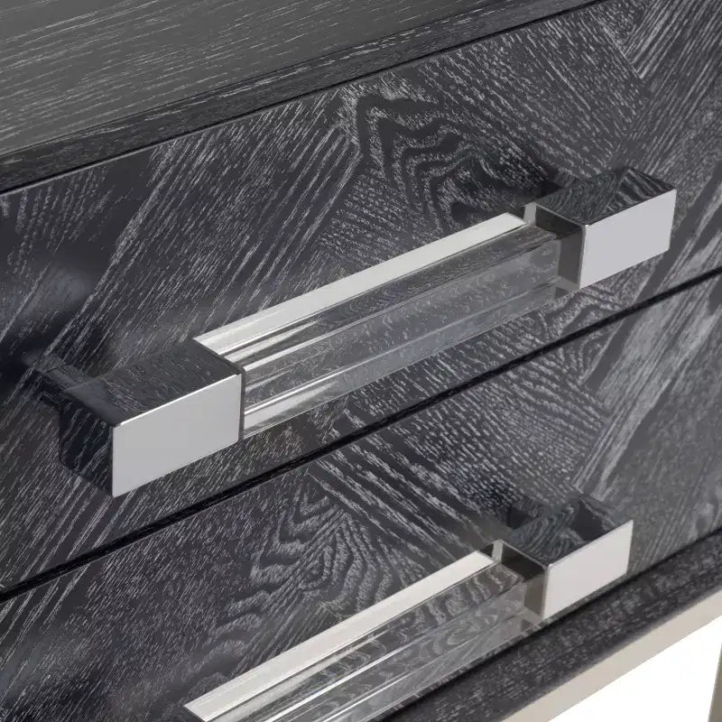 Table de chevet à 2 tiroirs en chêne cérusé noir