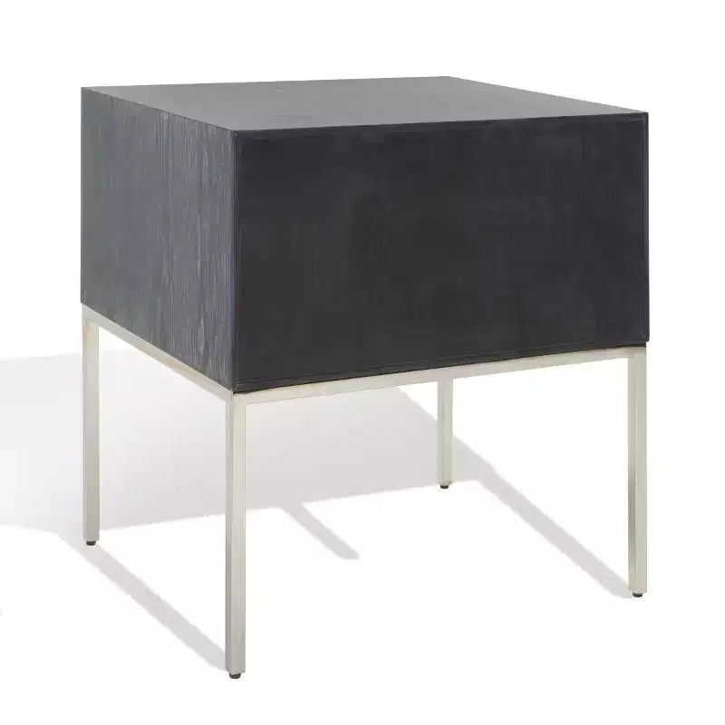 Table de chevet à 2 tiroirs en chêne cérusé noir