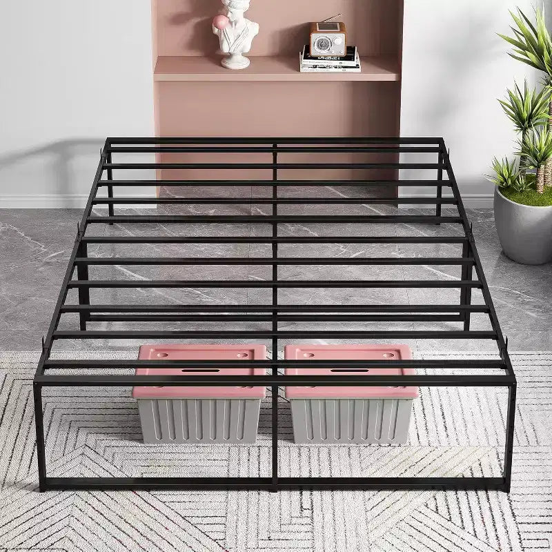 14-Inch Heavy-Duty Metal Platform Bed Frame, Strong &amp; Quiet, No Box Spring Required, Spacious Underbed Storage, Easy Assembly, Black