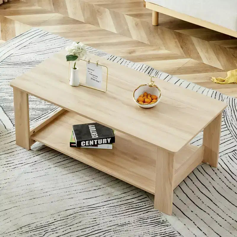 Okak Modern Practical Coffee Table with Storage Open Shelves, Side Table for Living Room, Bedroom &amp; Study, Scratch-Resistant Finish
