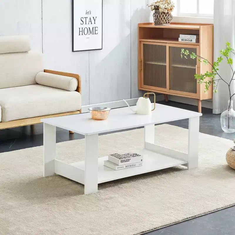 Table basse moderne et pratique avec rangements et étagères ouvertes, table d'appoint