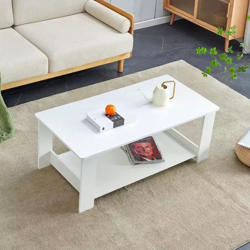 Table basse moderne et pratique avec rangements et étagères ouvertes, table d'appoint