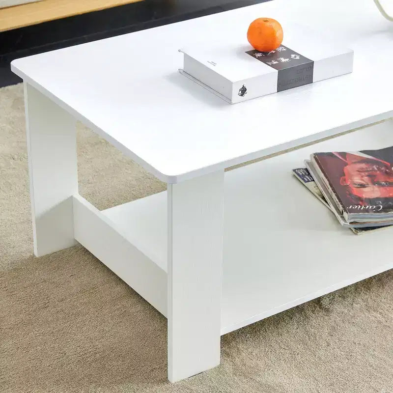 Table basse moderne et pratique avec rangements et étagères ouvertes, table d'appoint