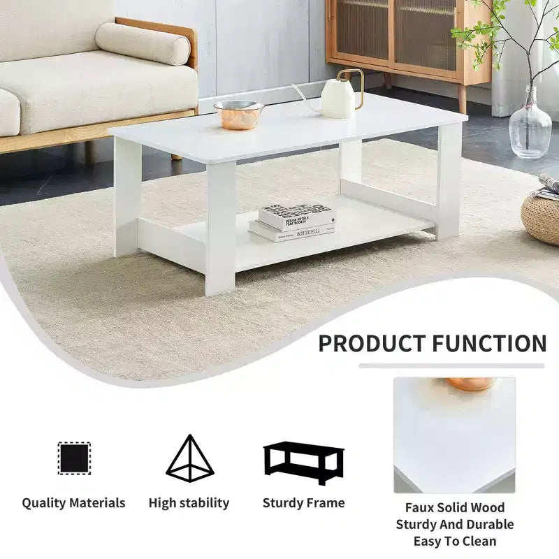 Table basse moderne et pratique avec rangements et étagères ouvertes, table d'appoint