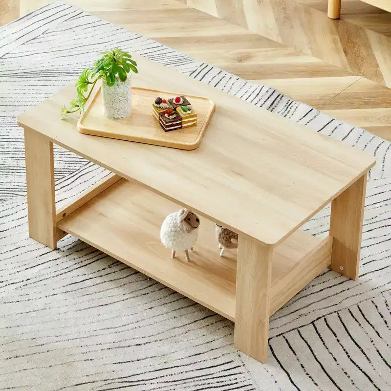 Table basse moderne et pratique avec rangements et étagères ouvertes, table d'appoint