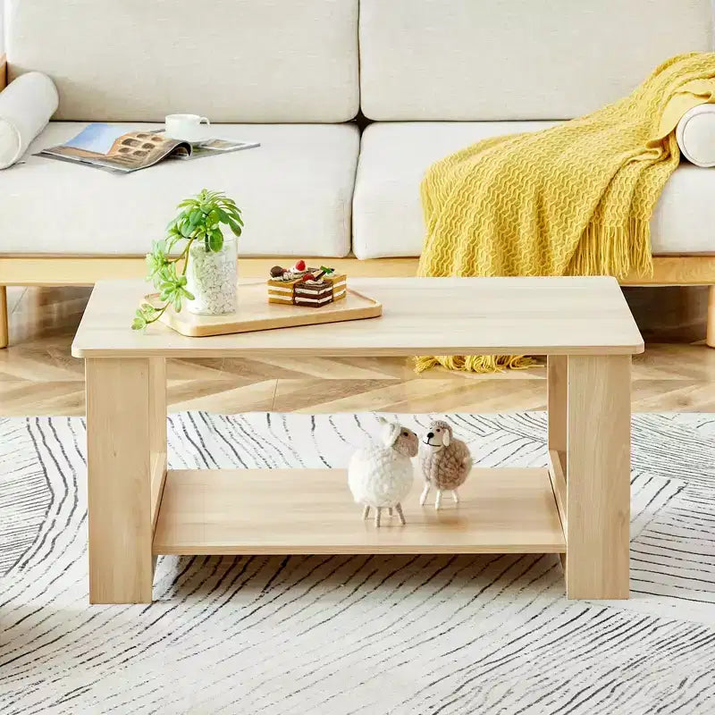 Table basse moderne et pratique avec rangements et étagères ouvertes, table d'appoint