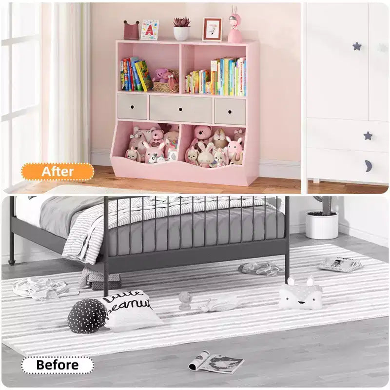 Étagère à Livres et Rangement de Jouets pour Enfants, Étagère à 4 Cubes pour la Décoration des Chambres d'Enfants