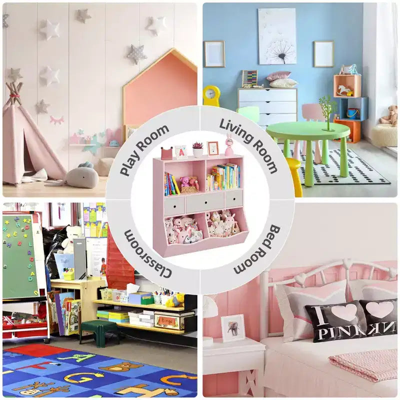 Étagère à Livres et Rangement de Jouets pour Enfants, Étagère à 4 Cubes pour la Décoration des Chambres d'Enfants