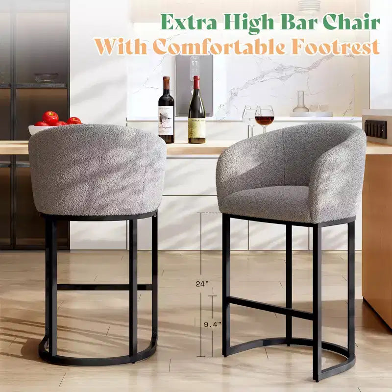 Tabourets de bar modernes, Chaise bouclée avec accoudoirs, Repose-pieds