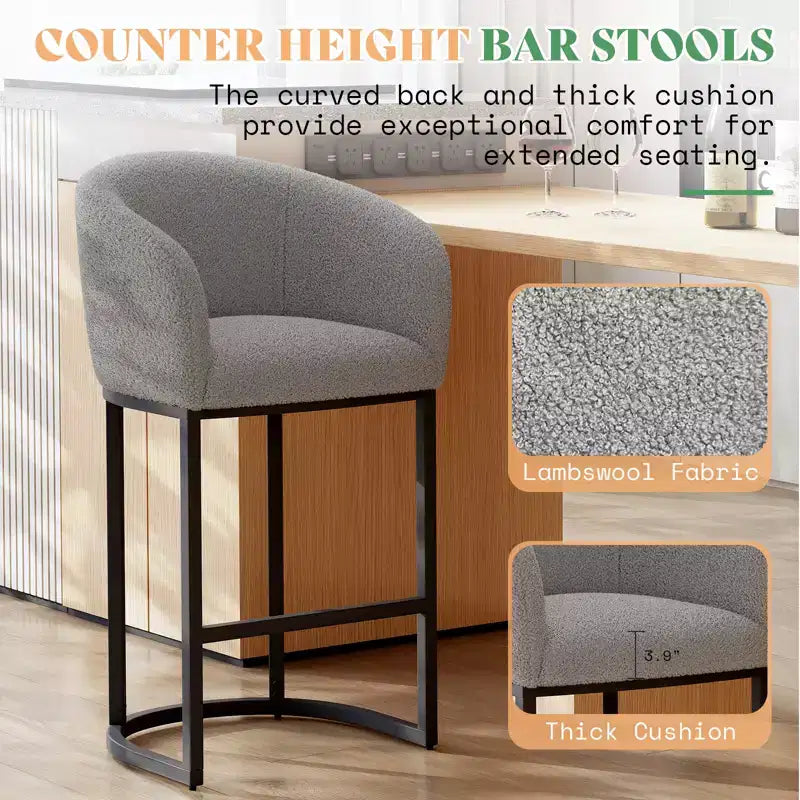 Tabourets de bar modernes, Chaise bouclée avec accoudoirs, Repose-pieds