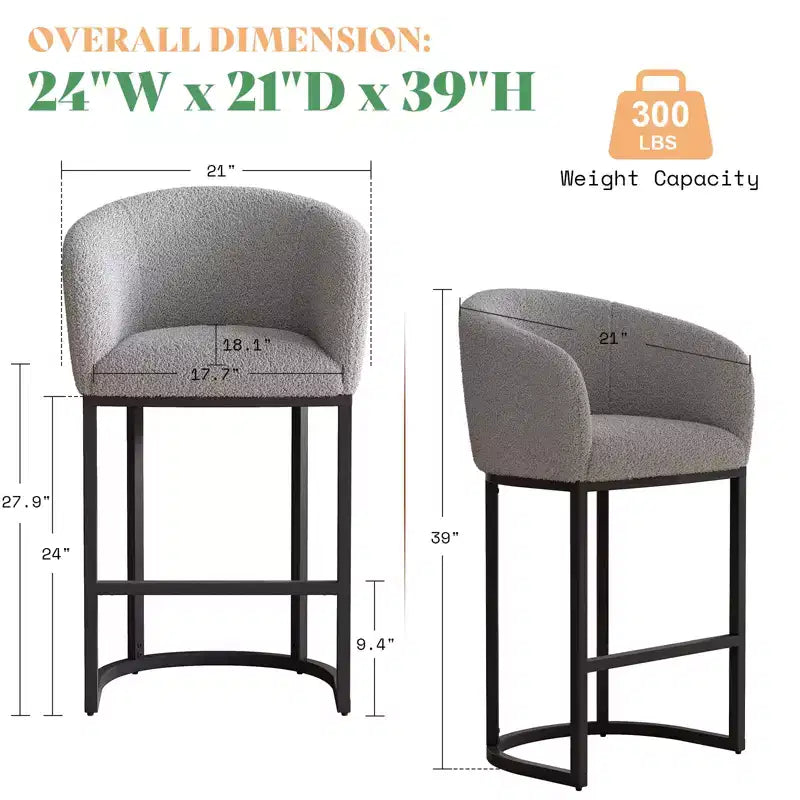 Tabourets de bar modernes, Chaise bouclée avec accoudoirs, Repose-pieds