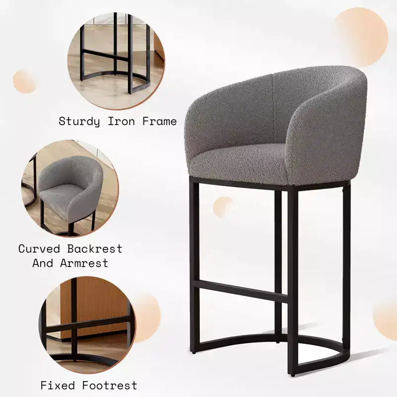 Tabourets de bar modernes, Chaise bouclée avec accoudoirs, Repose-pieds