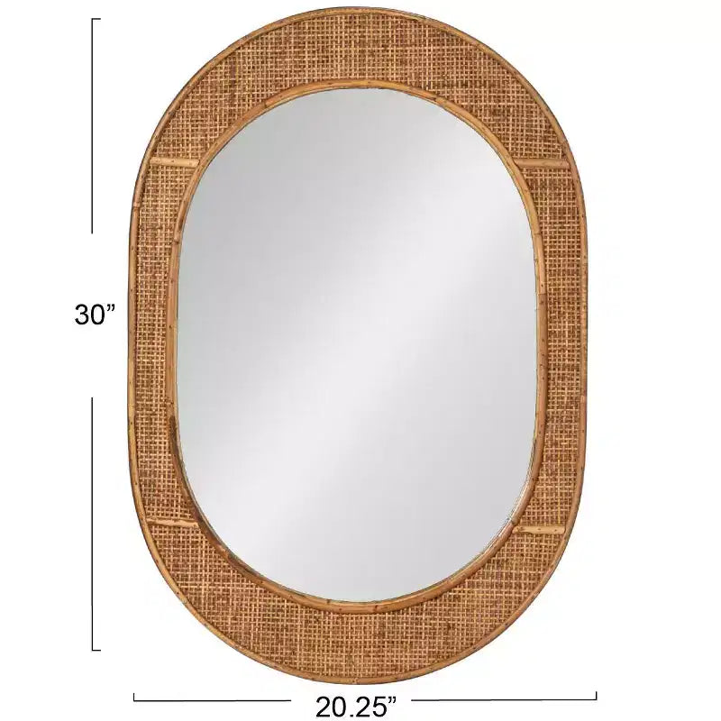Miroir mural ovale en bambou et rotin, naturel