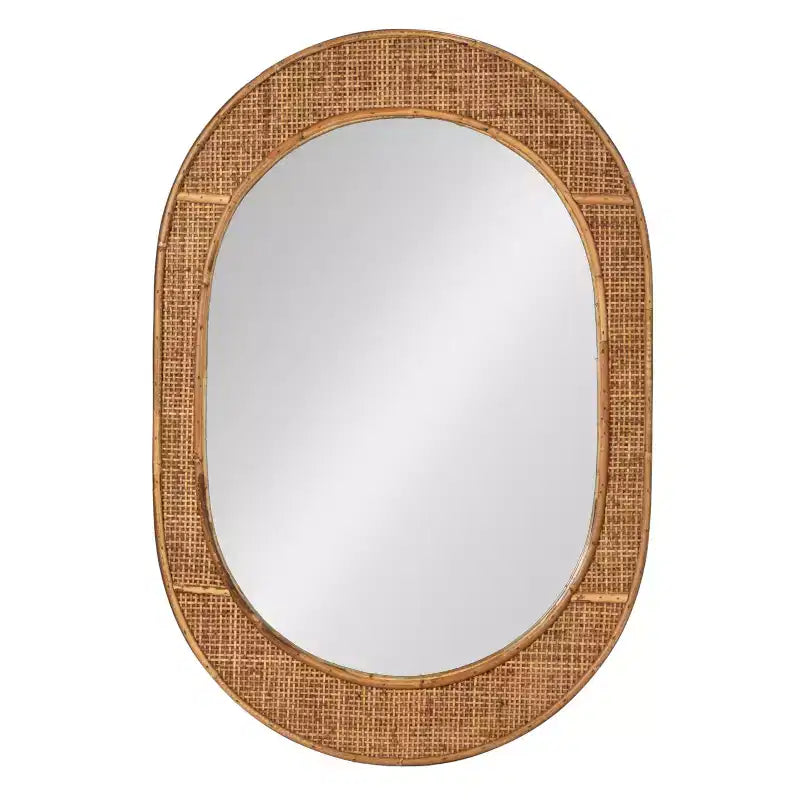 Miroir mural ovale en bambou et rotin, naturel