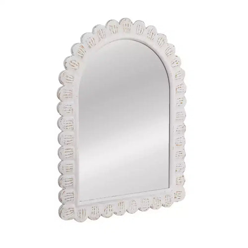 Storied Home Arched Raised Scallop Pattern Wood Wall Mirror, White