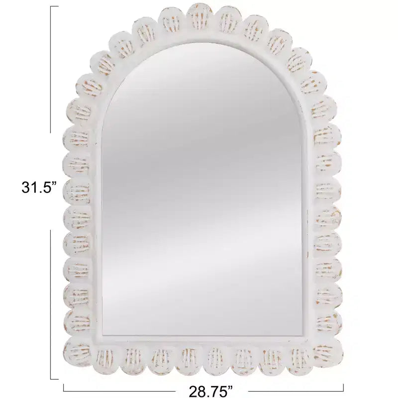 Miroir mural en bois, motif festonné en arc de cercle, blanc