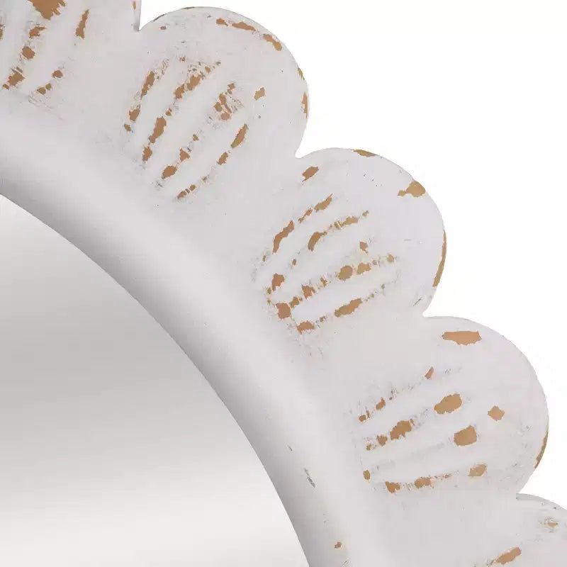 Miroir mural en bois, motif festonné en arc de cercle, blanc