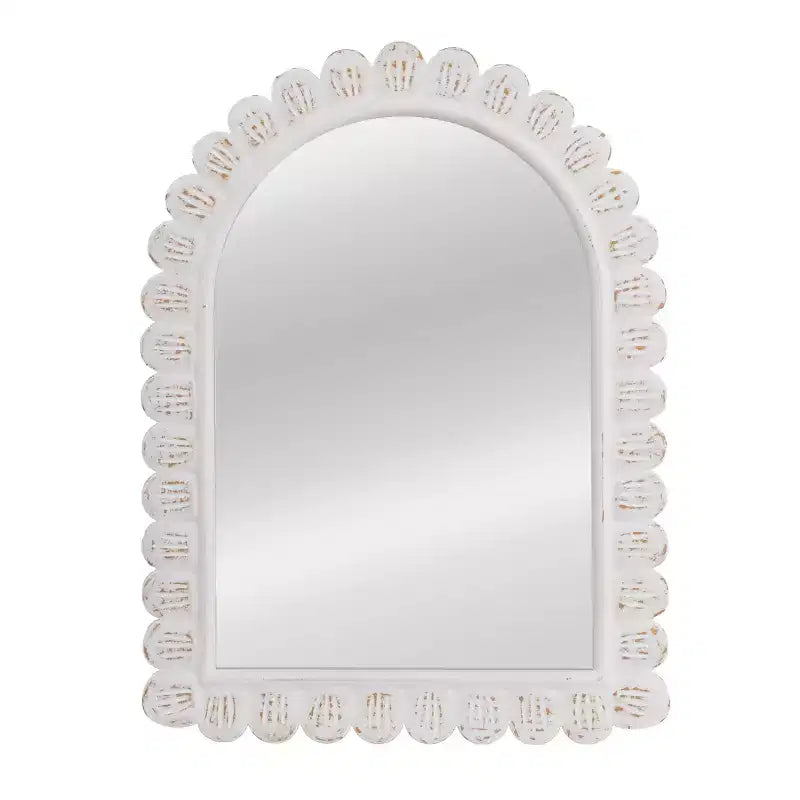 Miroir mural en bois, motif festonné en arc de cercle, blanc