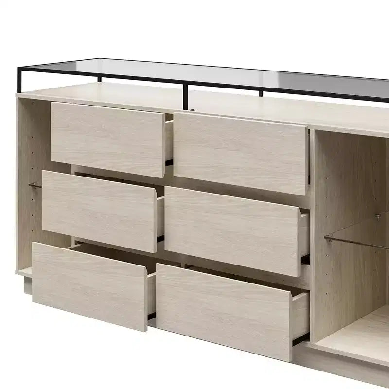 Commode à 6 tiroirs avec lumières LED et plateau en verre
