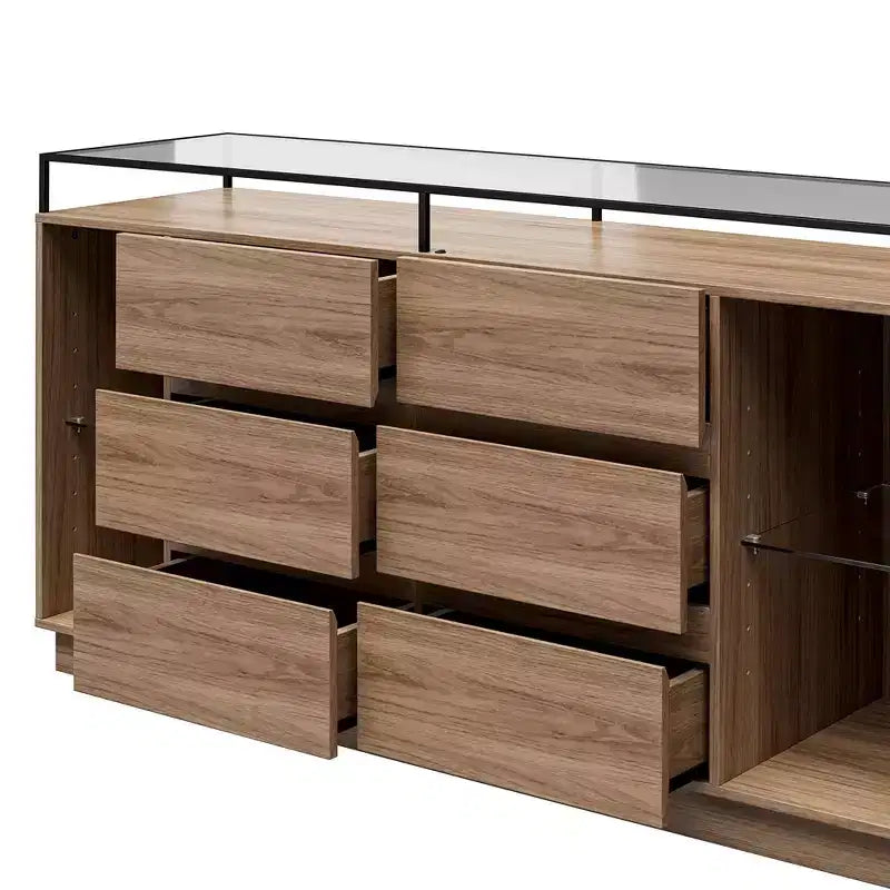 Commode à 6 tiroirs avec lumières LED et plateau en verre