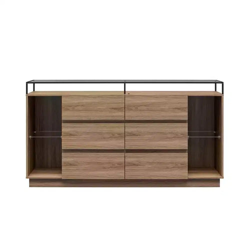 RealRooms Devon 6-Drawer Dresser with LED Lights and Glass Top