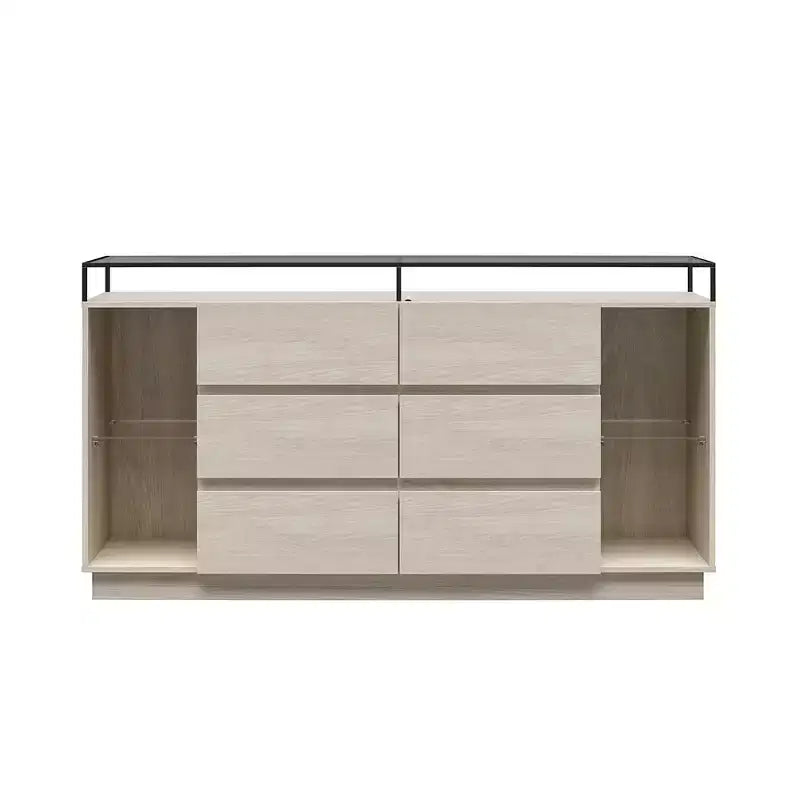 Commode à 6 tiroirs avec lumières LED et plateau en verre