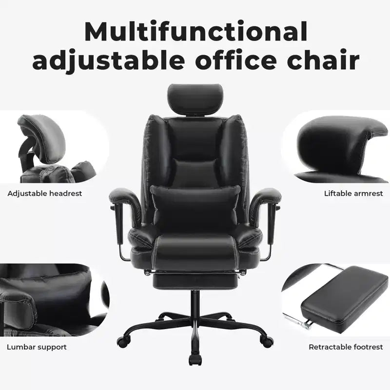 Chaise de bureau en cuir PU avec soutien lombaire et dossier haut