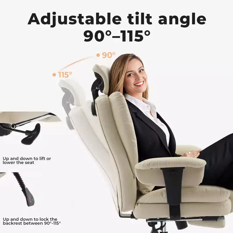 Chaise de bureau en cuir PU avec soutien lombaire et dossier haut