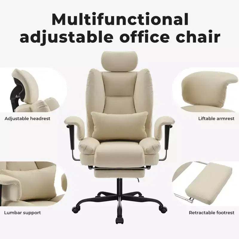 Chaise de bureau en cuir PU avec soutien lombaire et dossier haut