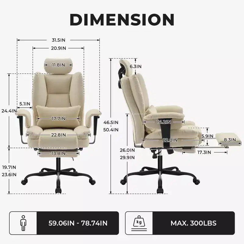 Chaise de bureau en cuir PU avec soutien lombaire et dossier haut