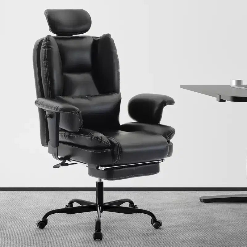 Chaise de bureau en cuir PU avec soutien lombaire et dossier haut