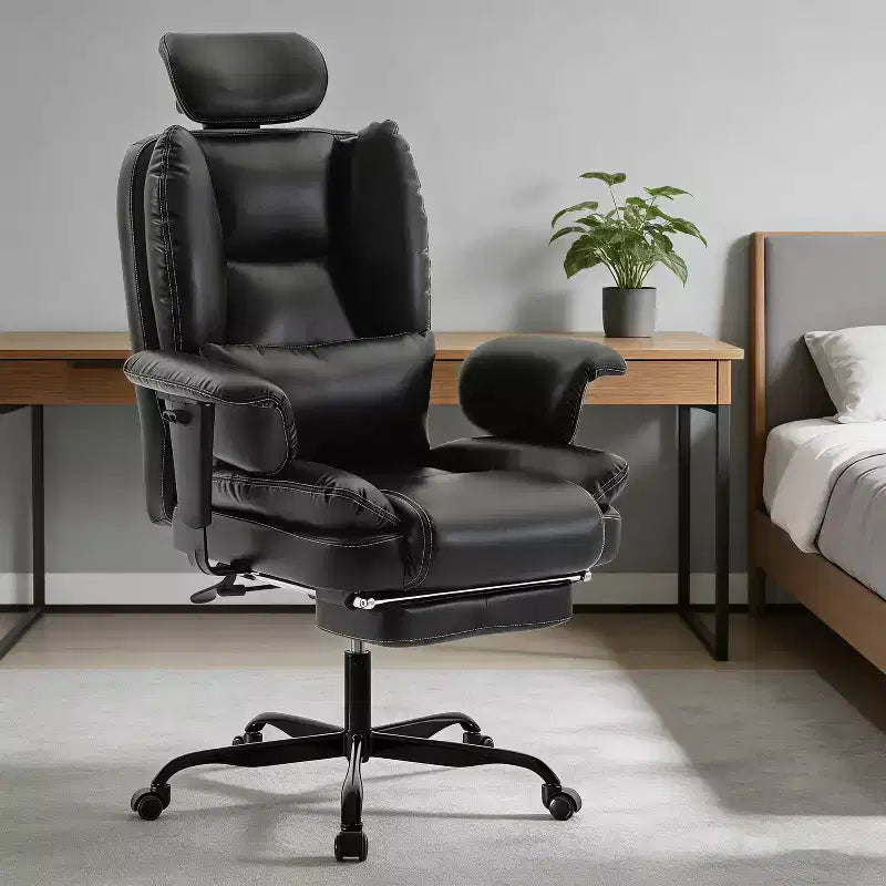 Chaise de bureau en cuir PU avec soutien lombaire et dossier haut