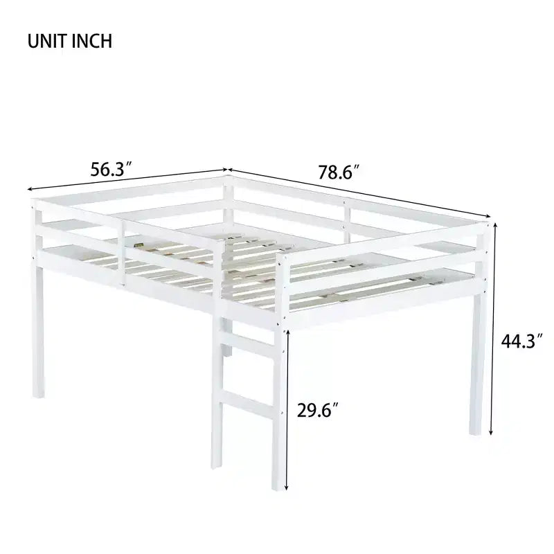 Lit mezzanine en bois d'hévéa avec échelle de sécurité blanc