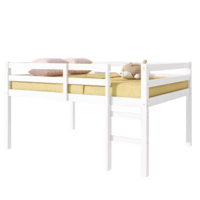 Lit mezzanine en bois d'hévéa avec échelle de sécurité blanc