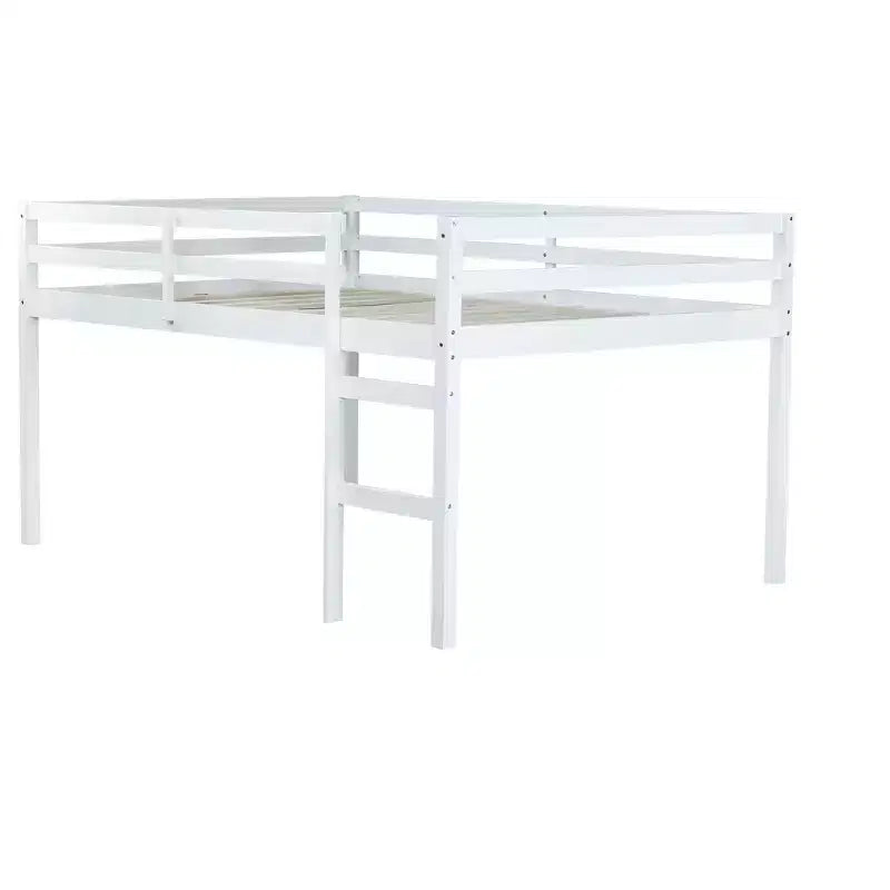 Lit mezzanine en bois d'hévéa avec échelle de sécurité blanc