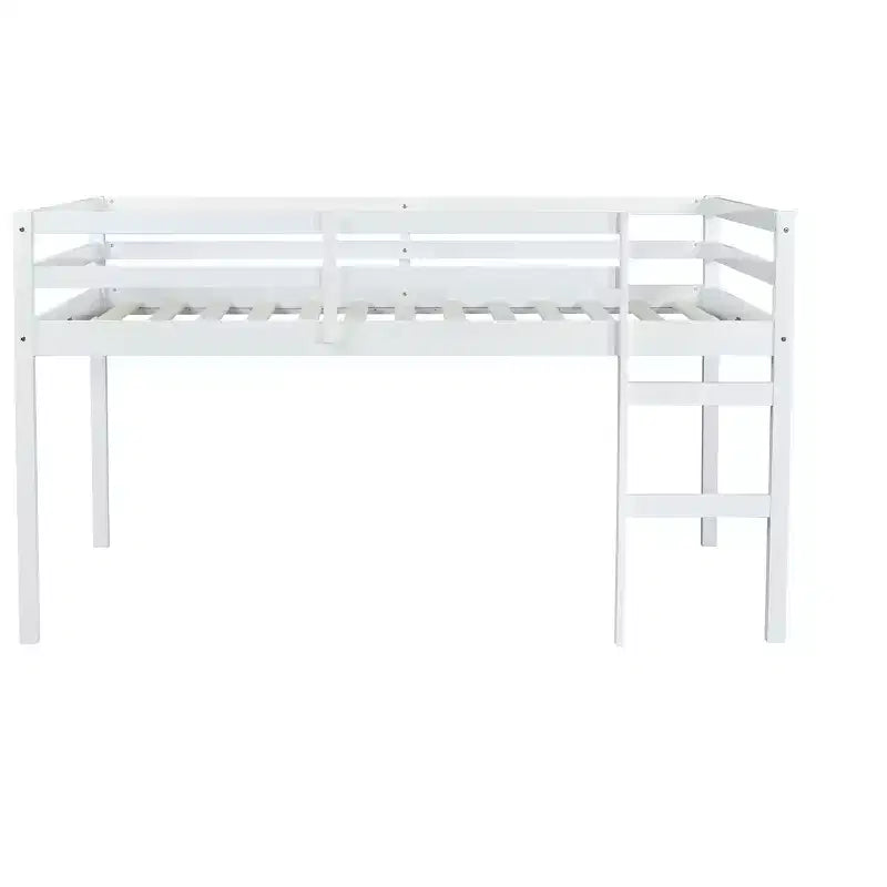 Lit mezzanine en bois d'hévéa avec échelle de sécurité blanc
