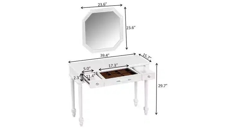 Coiffeuse avec miroir, tiroirs et plateau de rangement pour bijoux