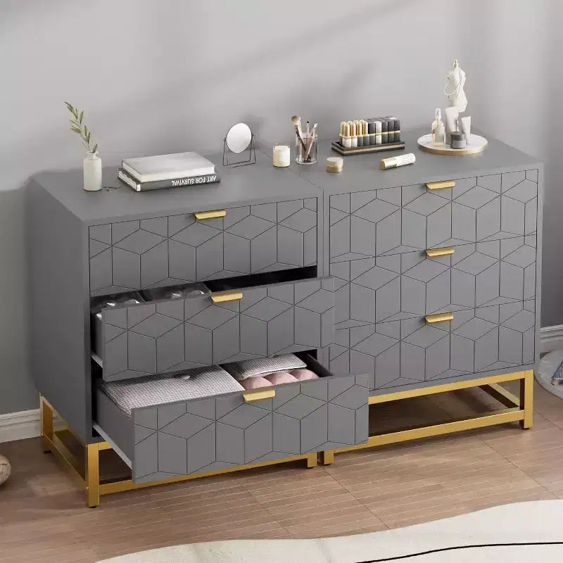 Commode à 3 tiroirs, meuble de rangement moderne avec pieds en métal doré