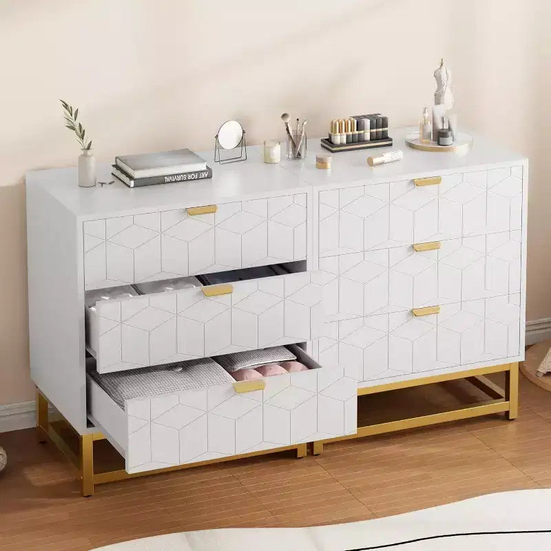 Commode à 3 tiroirs, meuble de rangement moderne avec pieds en métal doré