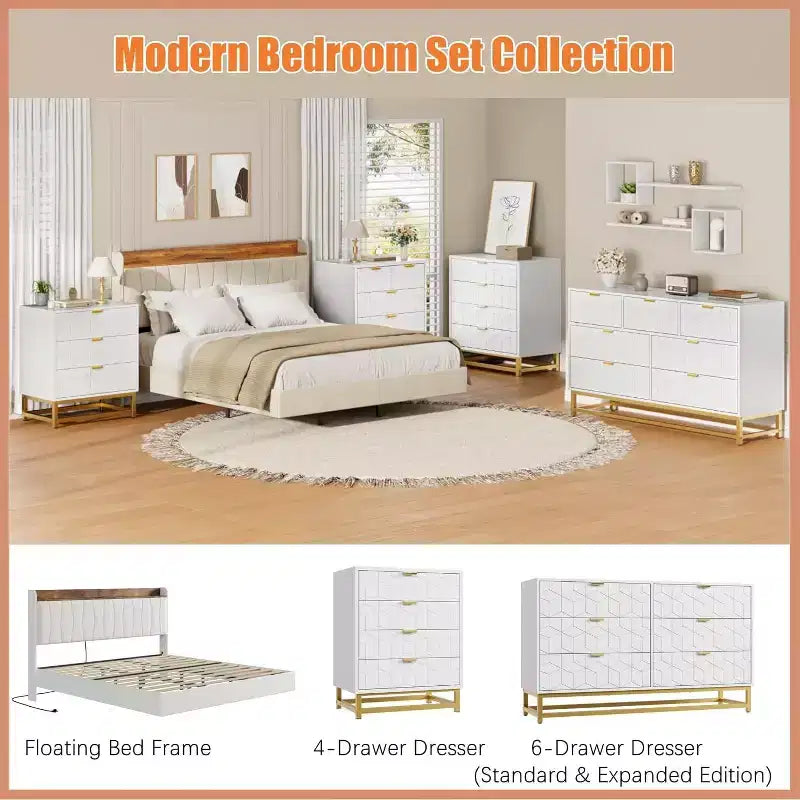 Commode à 3 tiroirs, meuble de rangement moderne avec pieds en métal doré