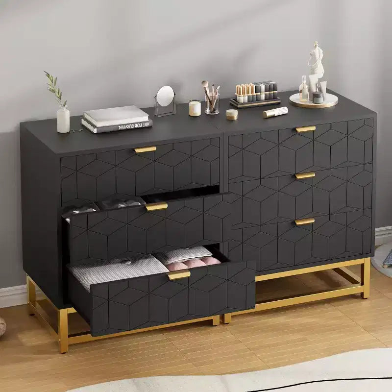 Commode à 3 tiroirs, meuble de rangement moderne avec pieds en métal doré