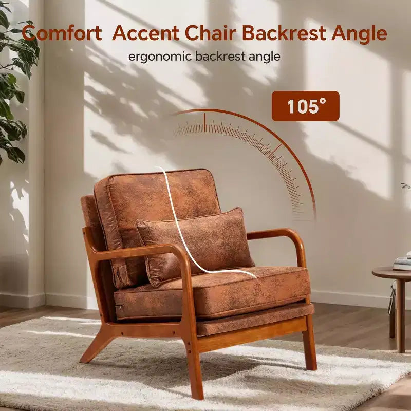 Fauteuils d'appoint Floral Mid-Century Modern avec cadre en bois d'hévéa massif pour le salon
