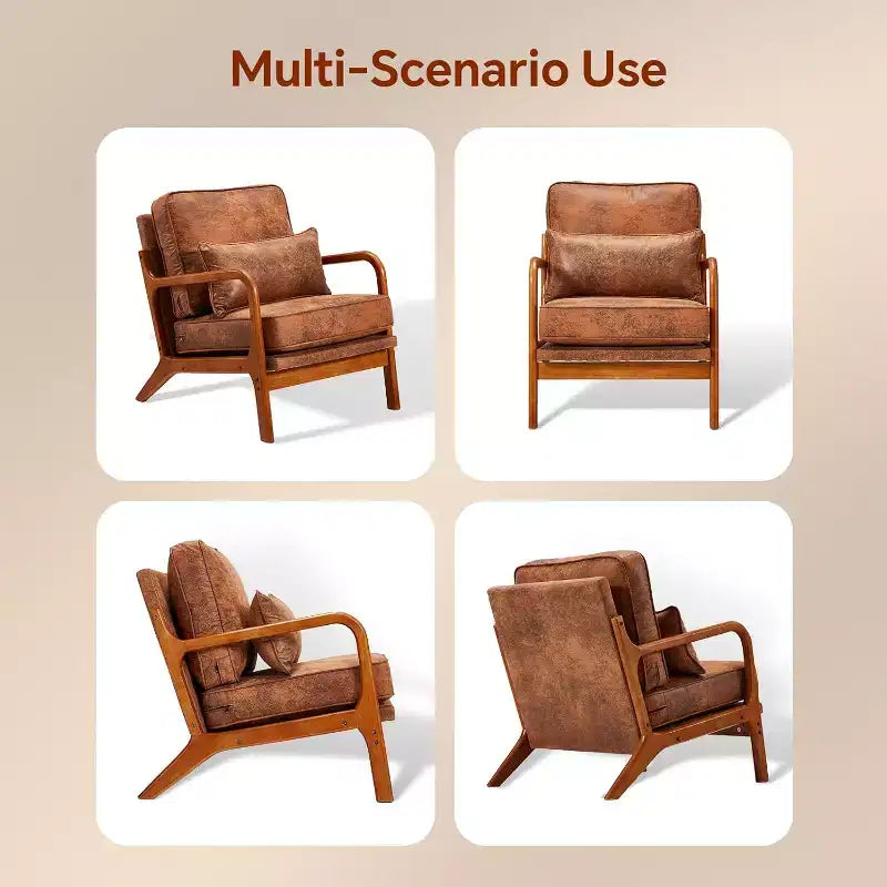 Fauteuils d'appoint Floral Mid-Century Modern avec cadre en bois d'hévéa massif pour le salon