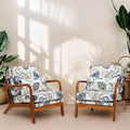 Fauteuils d'appoint Floral Mid-Century Modern avec cadre en bois d'hévéa massif pour le salon