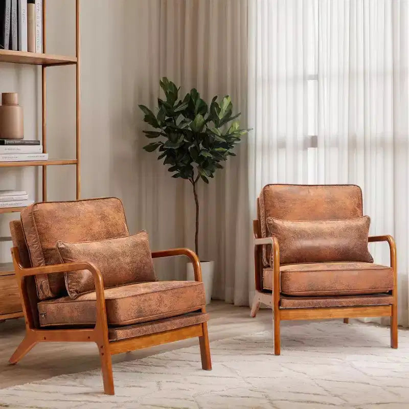 Fauteuils d'appoint Floral Mid-Century Modern avec cadre en bois d'hévéa massif pour le salon