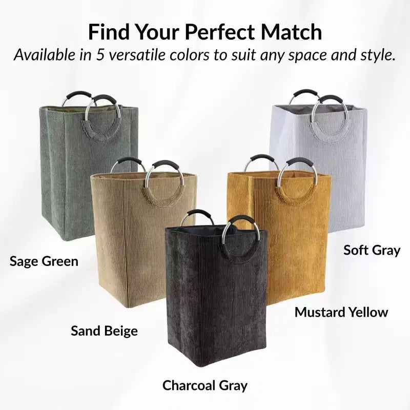 Panier à linge en velours côtelé 55L Jaune moutarde