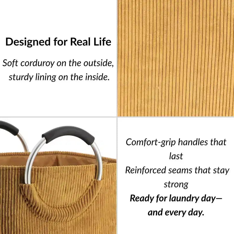 Panier à linge en velours côtelé 55L Jaune moutarde